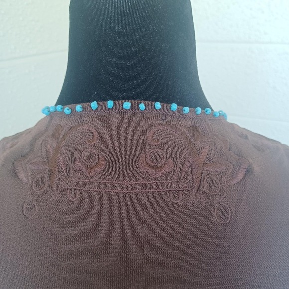 Dolce Cabo Womens M Dark Brown Turquoise Beaded Embellished Sleeveless Top 5708 - Picture 6 of 8
